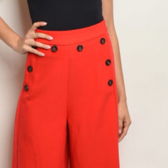 DO + BE flame red high waisted flared pants - Picture 5 of 8
